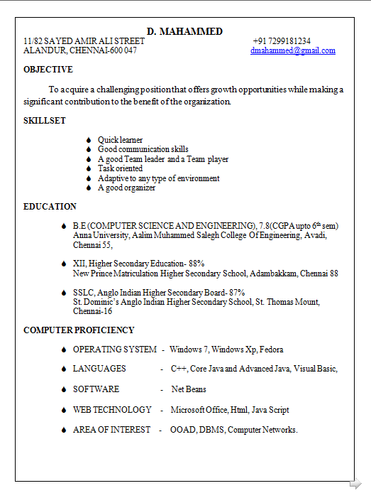 Areas technical interest resume